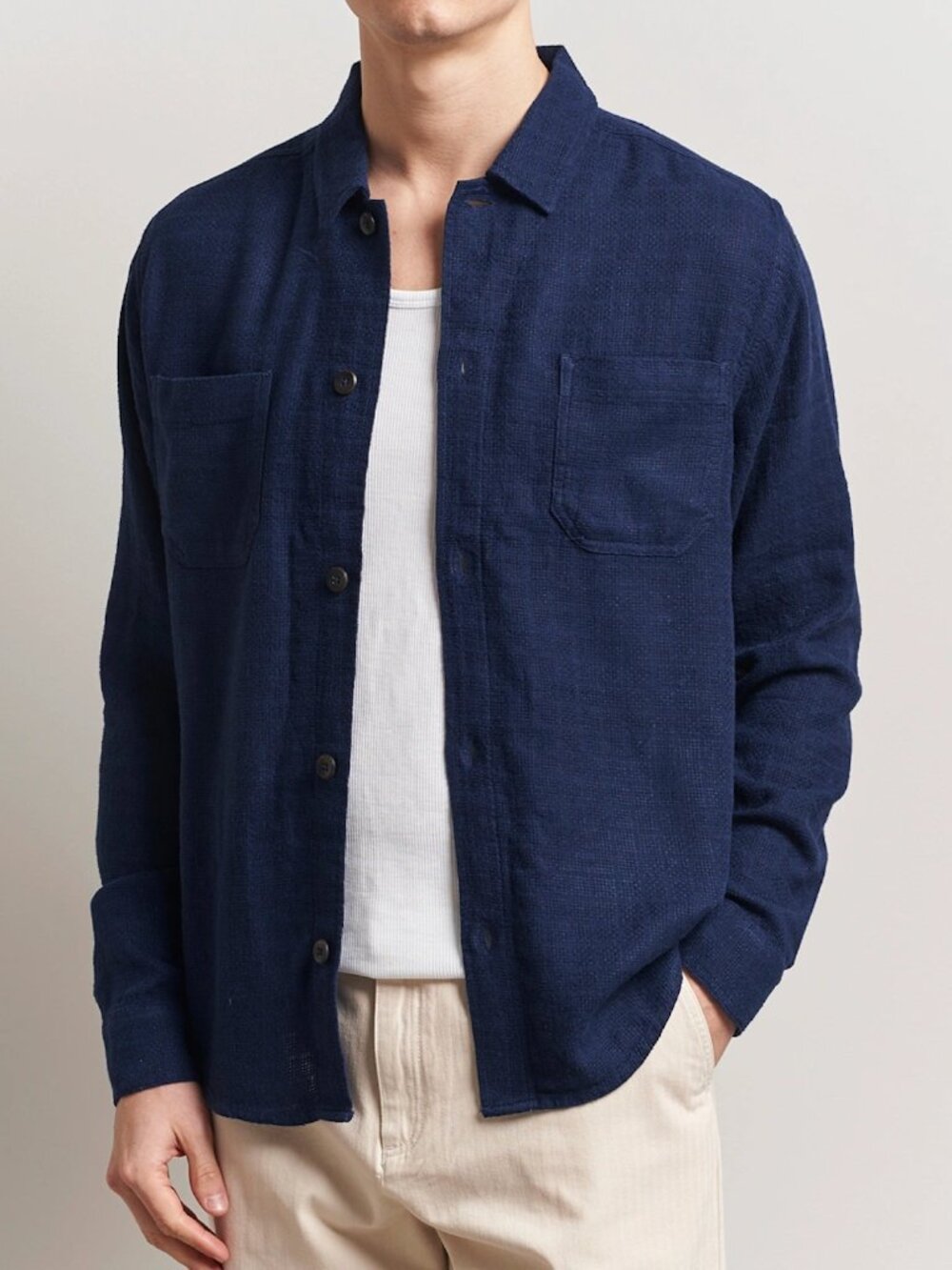 Les Deux Navy Linen Overshirt in Medium